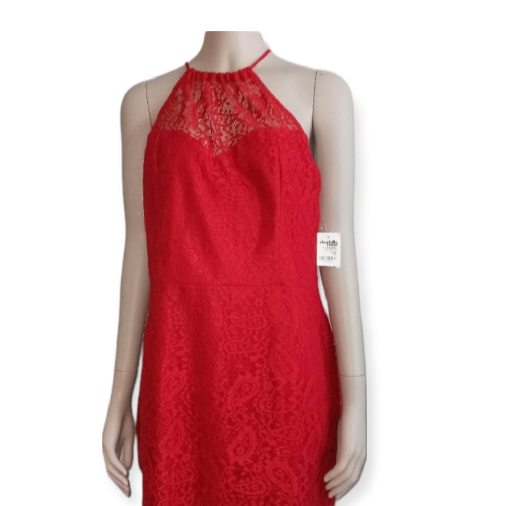 CHARLOTTE RUSSE red lace halter dress size XL extra large New with tags